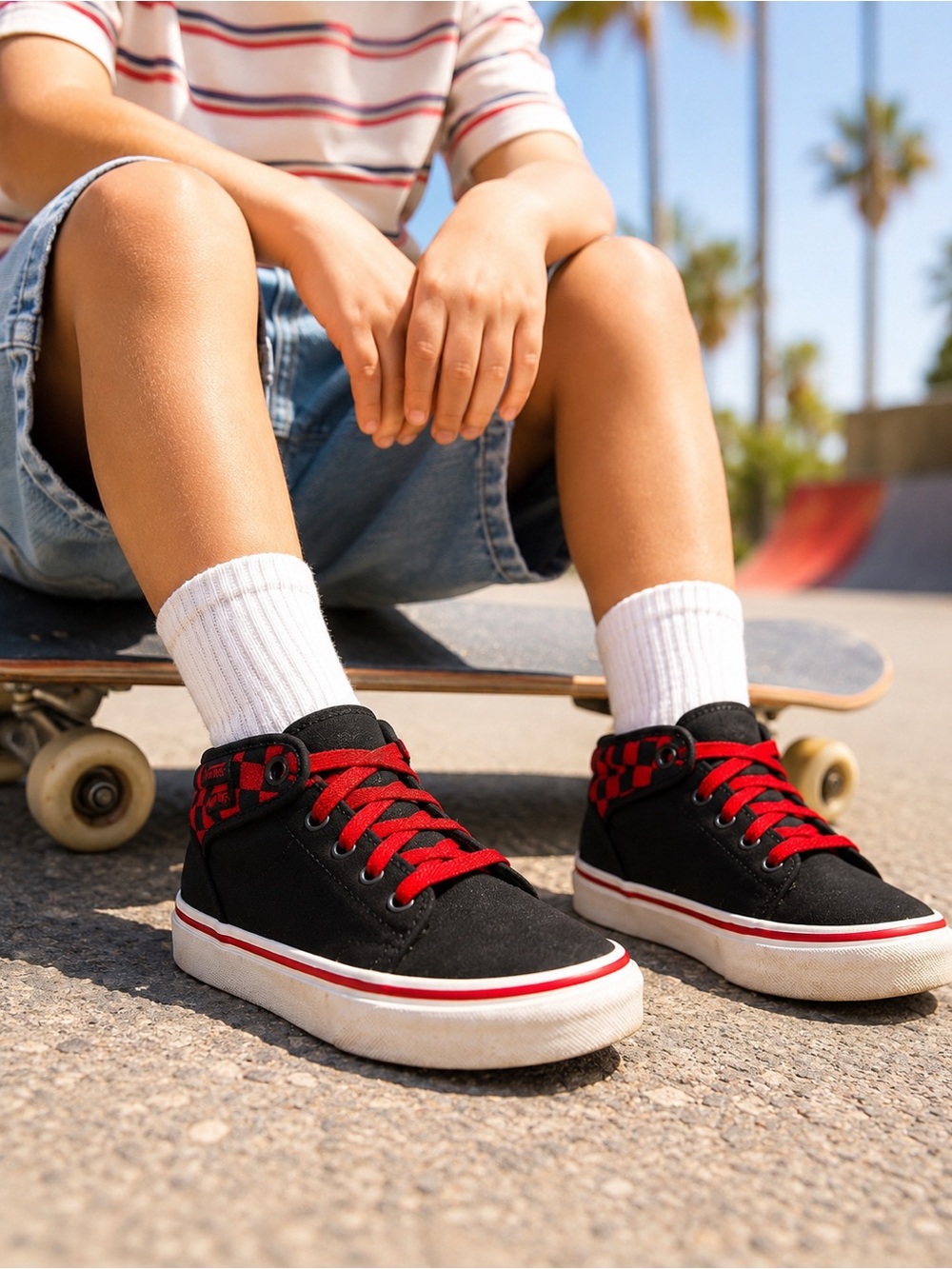 Vans 106 Mid Checkerboard Sneakers Kids Size 13 Black Red | Y2K Skater With Box